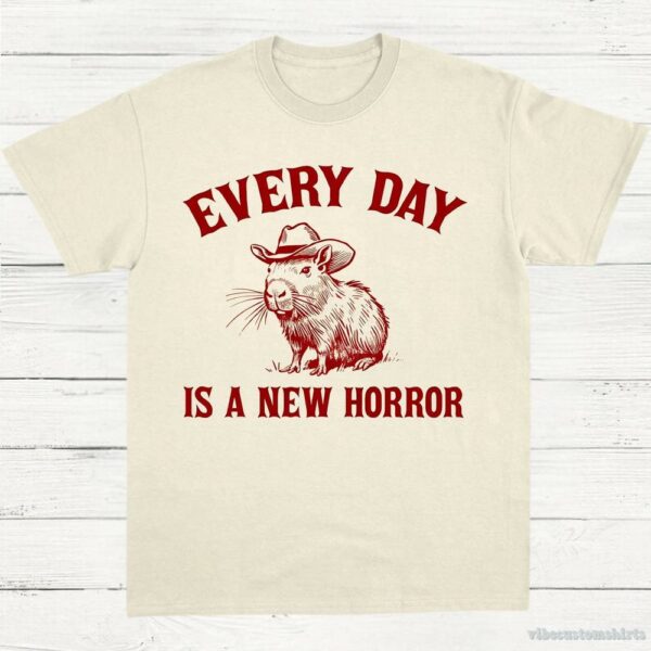 Every Day Is A New Horror Vintage Shirt, Retro Cartoon Cabybara T Shirt, Weird T-Shirt, Cowboy Cabybara T Shirt, Fun Gift, Unisex Shirt